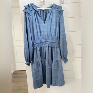Current Air Ruffle Detail Mini Dress in Dusty Blue. Size M.
